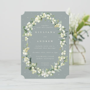 Seafoam Green Snowberry+Eucalyptus Winter Wedding Invitation