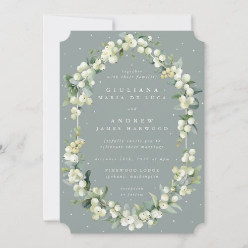 Seafoam Green SnowberryEucalyptus Winter Wedding Invitation