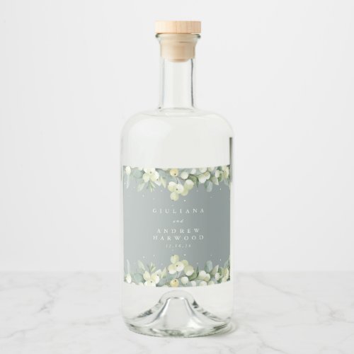 Seafoam Green SnowberryEucalyptus Winter Wedding Liquor Bottle Label