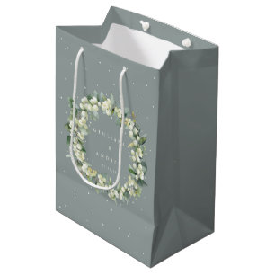 Seafoam Green Snowberry+Eucalyptus Winter Wedding Medium Gift Bag