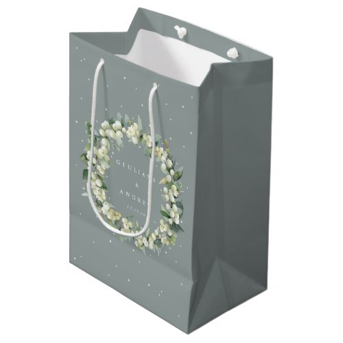 Seafoam Green SnowberryEucalyptus Winter Wedding Medium Gift Bag