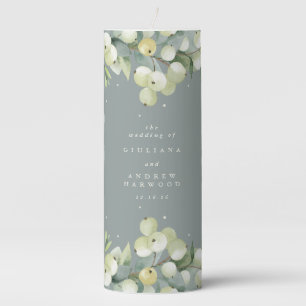 Seafoam Green Snowberry+Eucalyptus Winter Wedding Pillar Candle