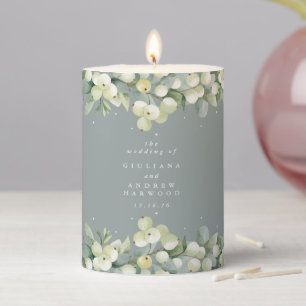 Seafoam Green Snowberry+Eucalyptus Winter Wedding Pillar Candle