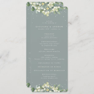 Seafoam Green Snowberry+Eucalyptus Winter Wedding Program