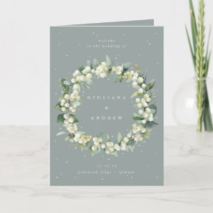 Seafoam Green Snowberry+Eucalyptus Winter Wedding Program