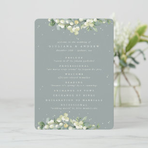 Seafoam Green Snowberry+Eucalyptus Winter Wedding Program