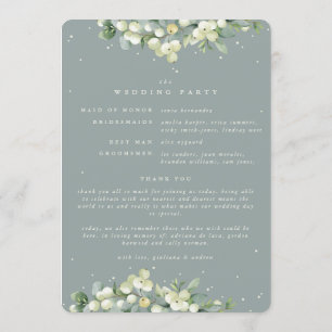 Seafoam Green Snowberry+Eucalyptus Winter Wedding Program