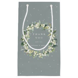 Seafoam Green Snowberry+Eucalyptus Winter Wedding Small Gift Bag