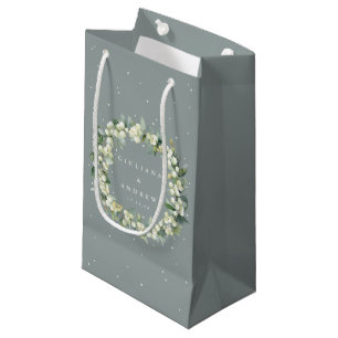 Seafoam Green Snowberry+Eucalyptus Winter Wedding Small Gift Bag