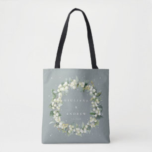 Seafoam Green Snowberry+Eucalyptus Winter Wedding Tote Bag