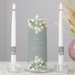 Seafoam Green Snowberry+Eucalyptus Winter Wedding Unity Candle Set