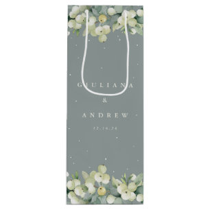 Seafoam Green Snowberry+Eucalyptus Winter Wedding Wine Gift Bag