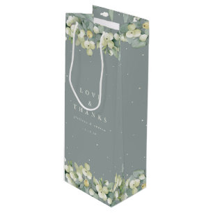 Seafoam Green Snowberry+Eucalyptus Winter Wedding Wine Gift Bag