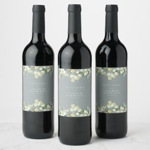 Seafoam Green Snowberry+Eucalyptus Winter Wedding Wine Label