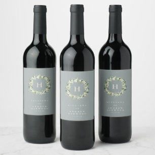 Seafoam Green Snowberry+Eucalyptus Winter Wedding Wine Label