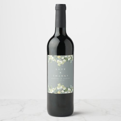 Seafoam Green SnowberryEucalyptus Winter Wedding Wine Label