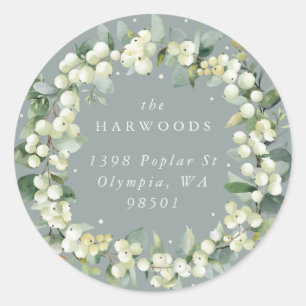 Seafoam Green Snowberry+Eucalyptus Wreath Address Classic Round Sticker