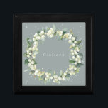 Seafoam Green Snowberry Eucalyptus Wreath Wedding  Gift Box<br><div class="desc">Elegant soft blue-green wedding gift/jewelry box featuring hand painted snowberries and eucalyptus arranged into a beautiful botanical wreath. All text is fully editable so you can easily change the font style/color/size and  delete or move text. Coordinating items available.</div>