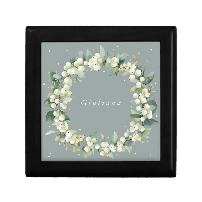 Seafoam Green Snowberry+Eucalyptus Wreath Wedding  Gift Box (Front)