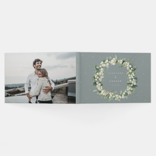 Seafoam Green SnowberryEucalyptus Wreath Wedding Guest Book