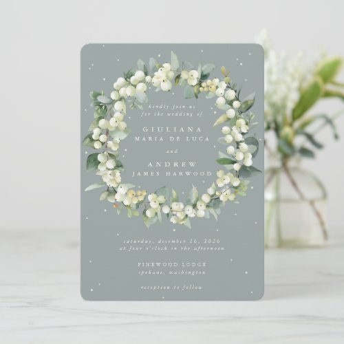 Seafoam Green SnowberryEucalyptus Wreath Wedding Invitation