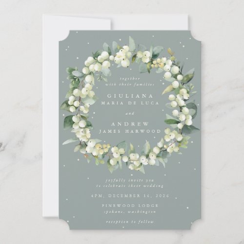 Seafoam Green SnowberryEucalyptus Wreath Wedding Invitation