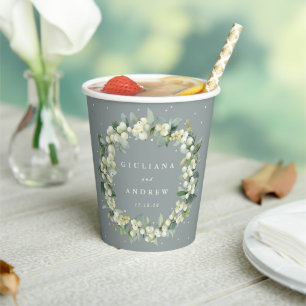 Seafoam Green Snowberry+Eucalyptus Wreath Wedding Paper Cups