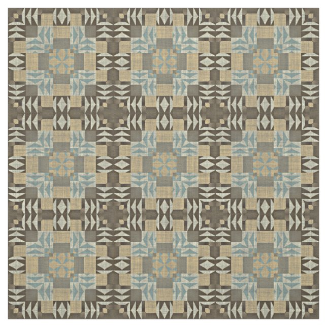 Seafoam Green Taupe Beige Dark Brown Ethnic Look Fabric (Swatch)