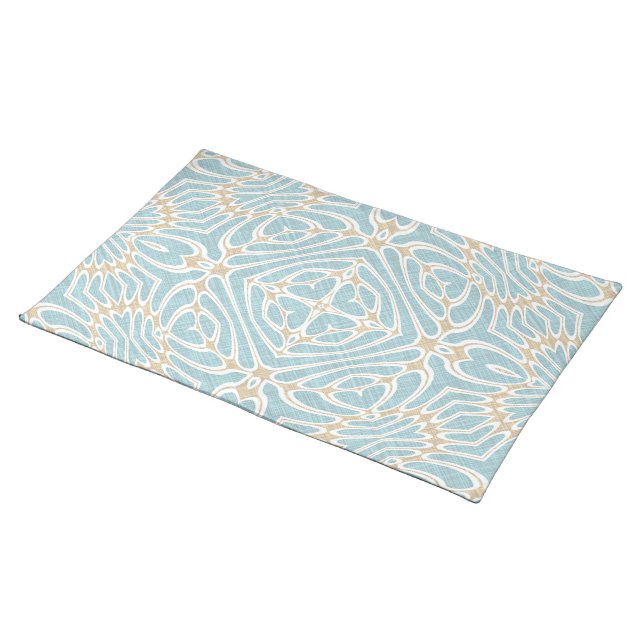 Seafoam Green Taupe Brown Hip Bohemian Bali Art Cloth Placemat (On Table)