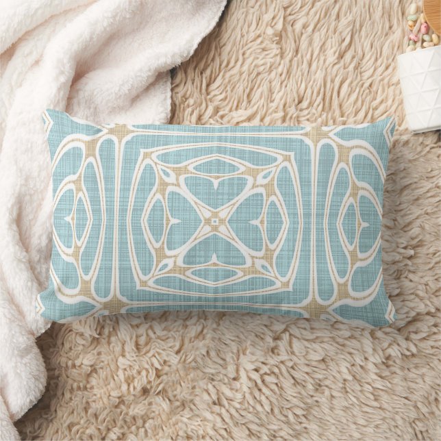 Seafoam Green Taupe Brown Hip Bohemian Bali Art Lumbar Pillow (Blanket)