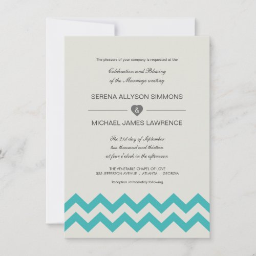 Seafoam Green &amp; Teal Chevron Wedding Invitation