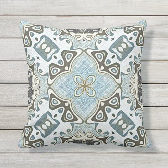 Seafoam Green Teal Turquoise Hip Orient Bali Art Throw Pillow