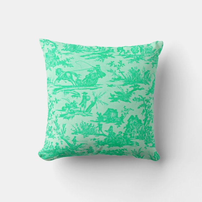 Seafoam Green Toile Throw Pillow (Front)