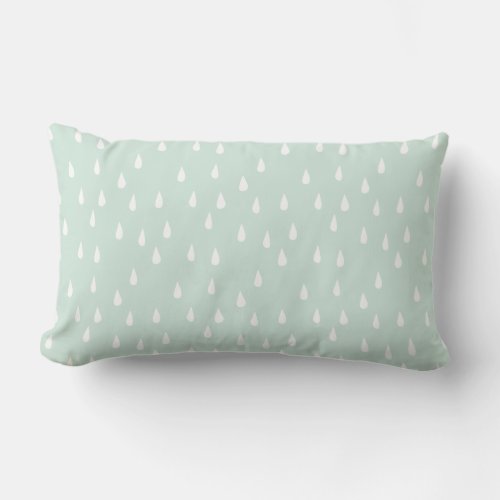 Seafoam Green Whimsical White Raindrops Lumbar Pillow