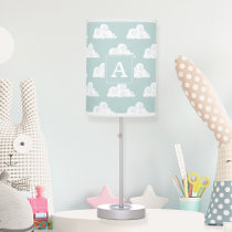 Seafoam Green White Clouds Monogrammed table lamp