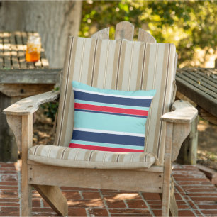 Seafoam Green White Dark Blue Red Stripes Pattern Outdoor Pillow