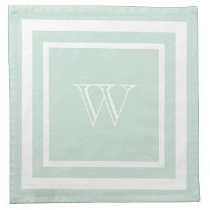 Seafoam Green White Framed Monogram Cloth Napkin