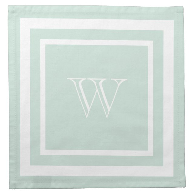 Seafoam Green White Framed Monogram Cloth Napkin (Front)
