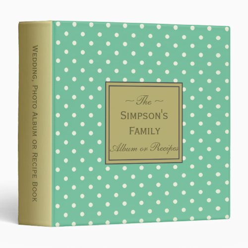 Seafoam Green White Polka Dots for Wedding Albums 3 Ring Binder