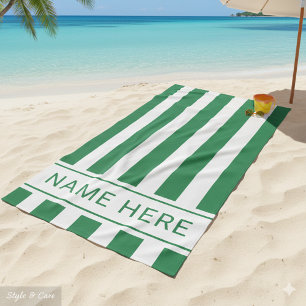 Seafoam Green White Stripe Towel with Your Name