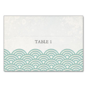 Seafoam Green+White Stylized Waves Place Name Card