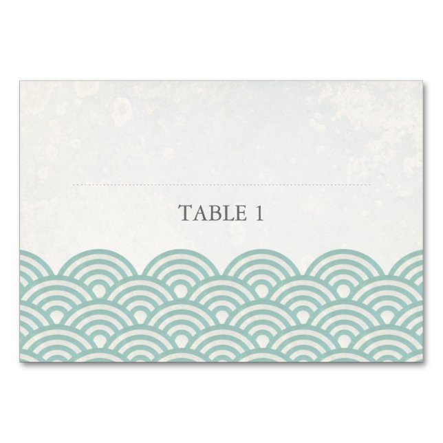 Seafoam Green+White Stylized Waves Place Name Card (Front)