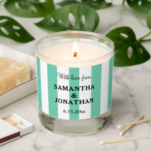 Seafoam Green White Vertical Stripes Wedding Names Scented Candle