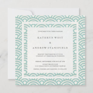 Seafoam Green + White Waves Elegant Beach Wedding Invitation