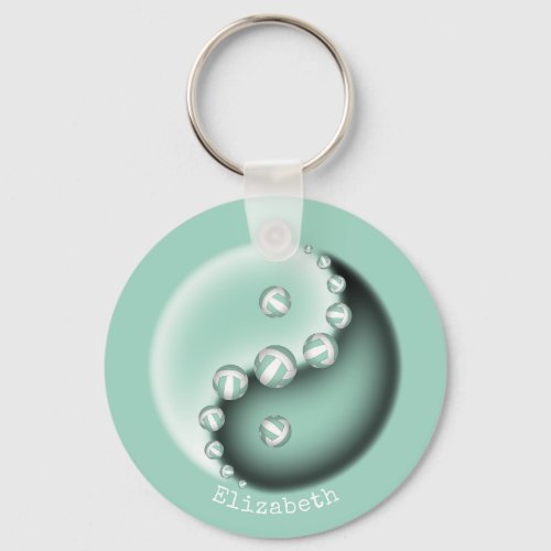 seafoam green yin yang personalized volleyball keychain