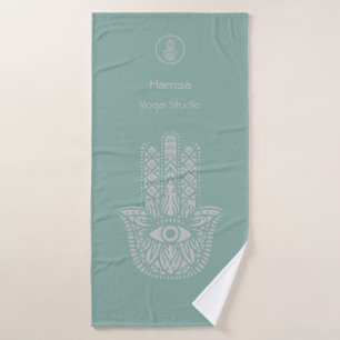 Seafoam Green Yoga Studio Hamsa Customizable Bath Towel
