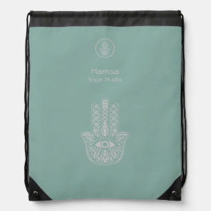 Seafoam Green Yoga Studio Hamsa Customizable Drawstring Bag