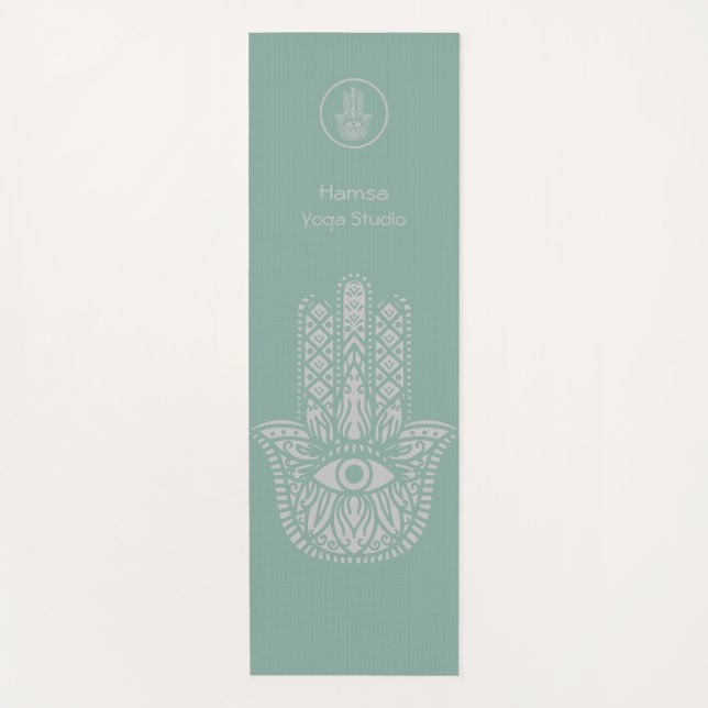 Seafoam Green Yoga Studio Hamsa Customizable Mat (Front)