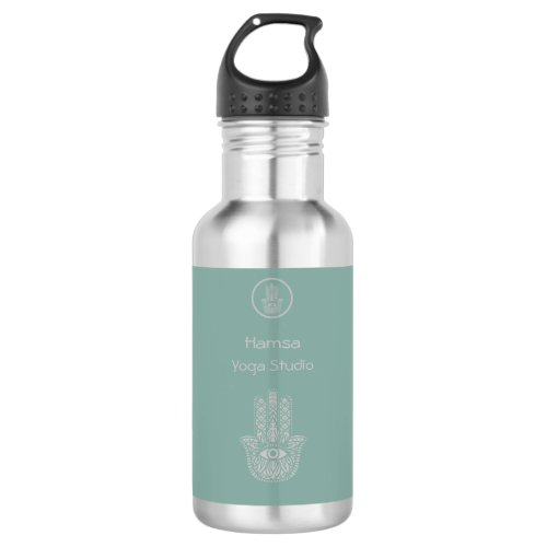 Seafoam Green Yoga Studio Hamsa Customizable Stainless Steel Water Bottle