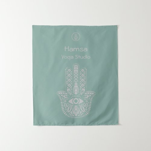 Seafoam Green Yoga Studio Hamsa Customizable Tapestry